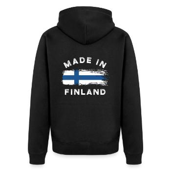 Made in Finland - Finnland Flagge - Unisex Premium Bio Zip Hoodie - Schwarz - Hinten - Nico (187cm)