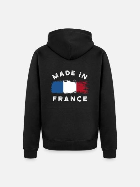 Fabriqué en France - Drapeau France - Veste à capuche bio Premium Unisexe - noir