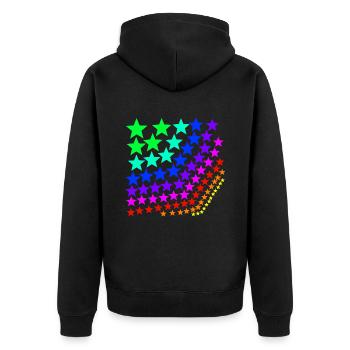 Bunte Sterne Regenbogen - Unisex Premium Bio Zip Hoodie - Schwarz - Hinten - Nico (187cm)