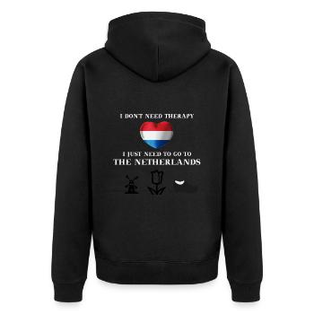 Niederlande lustig Geschenkidee Holland Therapie - Unisex Premium Bio Zip Hoodie - Schwarz - Hinten - Nico (187cm)