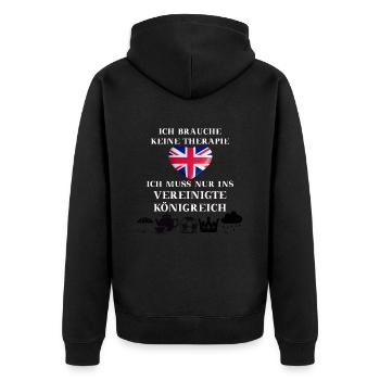 UK funny gift idea therapy England Union Jack - Unisex Premium Organic Zip Hoodie - black - Back - Nico (187cm)