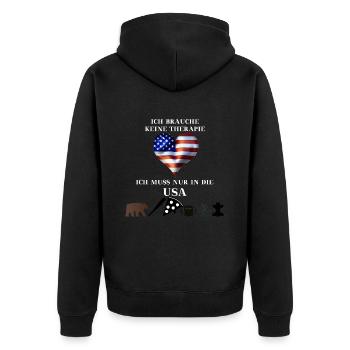 USA Geschenkidee Amerika lustig Therapie witzig - Unisex Premium Bio Zip Hoodie - Schwarz - Hinten - Nico (187cm)