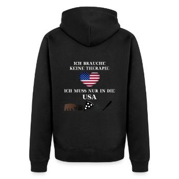 USA Therapie lustig witzig Geschenkidee Amerika - Unisex Premium Bio Zip Hoodie - Schwarz - Hinten - Nico (187cm)