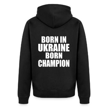 Ukraine - born in ukraine born champion - Veste à capuche bio Premium Unisexe - noir - Dos - Nico (187cm)