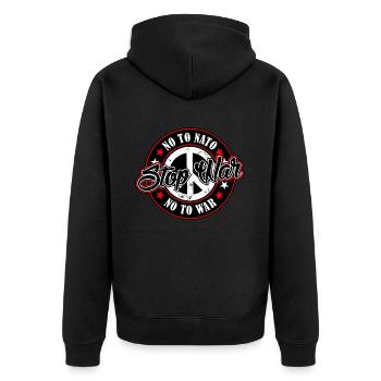 Stop War - Unisex Premium Bio Zip Hoodie - Schwarz - Hinten - Nico (187cm)