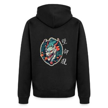 Chinesischer Drache, Dragon - Unisex Premium Bio Zip Hoodie - Schwarz - Hinten - Nico (187cm)