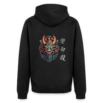 Chinesischer Drache, Dragon - Unisex Premium Bio Zip Hoodie - Schwarz - Hinten - Nico (187cm)