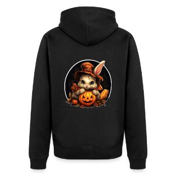 Halloween Häschen mit Kürbis und Hut - Unisex Premium Bio Zip Hoodie - Schwarz - Hinten - Nico (187cm)