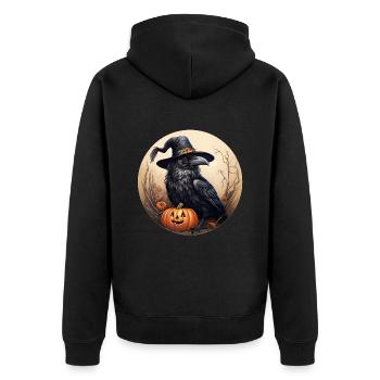 Krähe mit Kürbis Halloween 5 - Unisex Premium Bio Zip Hoodie - Schwarz - Hinten - Nico (187cm)
