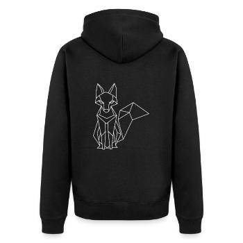 Polygon Fuchs – Geometrisches Kunstwerk - Unisex Premium Bio Zip Hoodie - Schwarz - Hinten - Nico (187cm)