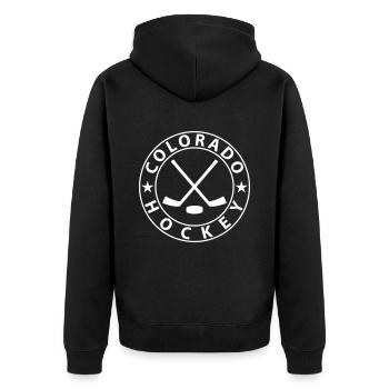 Colorado Eishockey - Unisex Premium Bio Zip Hoodie - Schwarz - Hinten - Nico (187cm)
