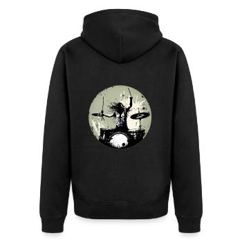 Drummer crazy gray - Unisex Premium Bio Zip Hoodie - Schwarz - Hinten - Nico (187cm)