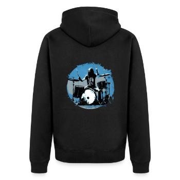 Drummer crazy blue - Unisex Premium Bio Zip Hoodie - Schwarz - Hinten - Nico (187cm)