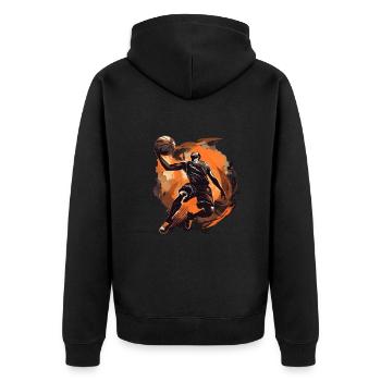 Basket Spieler - Unisex Premium Bio Zip Hoodie - Schwarz - Hinten - Nico (187cm)