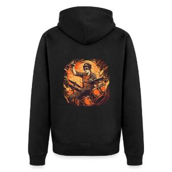 Drummer orange - Unisex Premium Bio Zip Hoodie - Schwarz - Hinten - Nico (187cm)