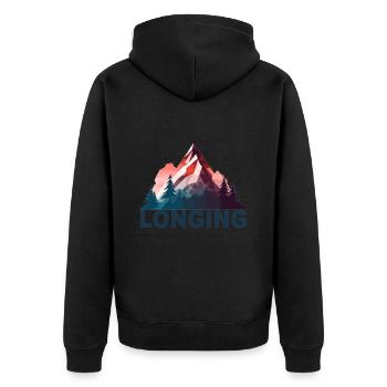 Mountain Longing - Unisex Premium Bio Zip Hoodie - Schwarz - Hinten - Nico (187cm)