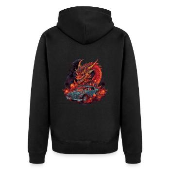 Drachen Auto - Unisex Premium Bio Zip Hoodie - Schwarz - Hinten - Nico (187cm)