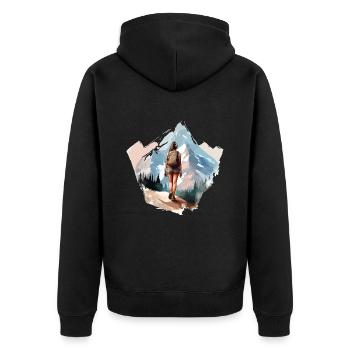 Wandern Frau Berge - Unisex Premium Bio Zip Hoodie - Schwarz - Hinten - Nico (187cm)