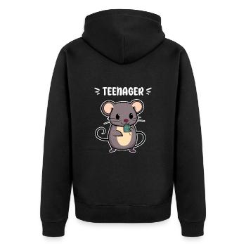 TEENAGER TEE NAGER MAUS TRINKEN GETRÄNK TEEBEUTEL - Unisex Premium Bio Zip Hoodie - Schwarz - Hinten - Nico (187cm)