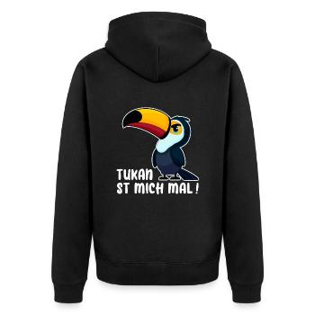 TUKAN VOGEL AMERIKA SAFARI BÖSE LAUNE ABNEIGUNG - Unisex Premium Bio Zip Hoodie - Schwarz - Hinten - Nico (187cm)