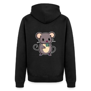 MAUS RATTE NAGER TEEBEUTEL HAUSTIER KATZE NIEDLICH - Unisex Premium Bio Zip Hoodie - Schwarz - Hinten - Nico (187cm)