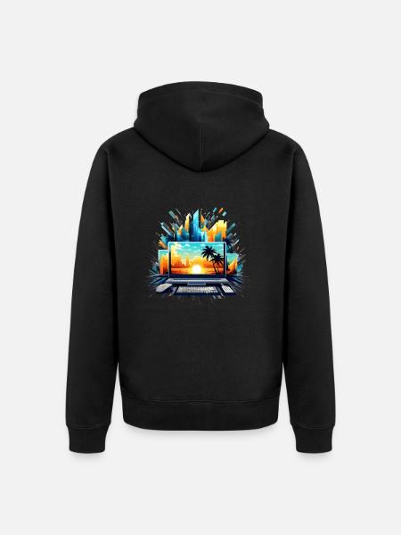 Cityscape, Sunset, Computer Chaos - Unisex Premium Organic Zip Hoodie - black