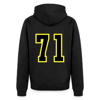 71 Zahl Trikot - Unisex Premium Bio Zip Hoodie - Schwarz - Hinten - Nico (187cm)