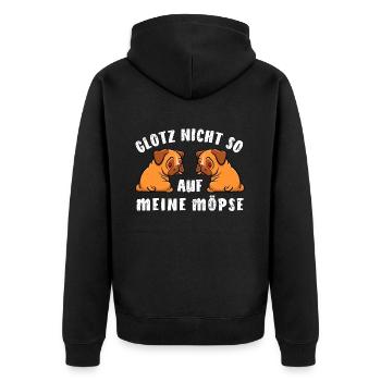 Mops - Glotz nicht so auf meine Möpse - Kostüm - Unisex Premium Bio Zip Hoodie - Schwarz - Hinten - Nico (187cm)