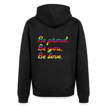 Be proud. Rainbow - Unisex Premium Bio Zip Hoodie - Schwarz - Hinten - Nico (187cm)