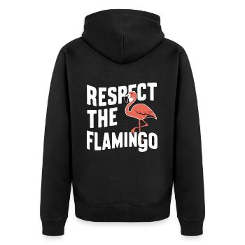 Flamingo Tier Rosa - Unisex Premium Bio Zip Hoodie - Schwarz - Hinten - Nico (187cm)