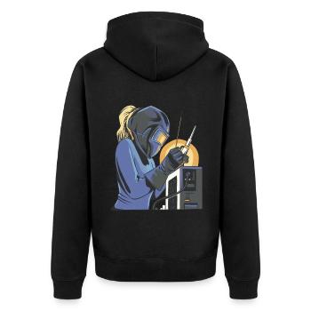 Schweißer Mama für Schweißerinnen und - Unisex Premium Bio Zip Hoodie - Schwarz - Hinten - Nico (187cm)