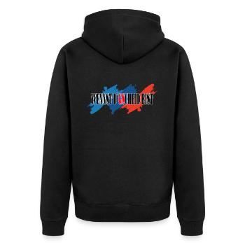 Biker Motorrad Boxer Abenteuer Gentlemen Scrambler - Unisex Premium Bio Zip Hoodie - Schwarz - Hinten - Nico (187cm)