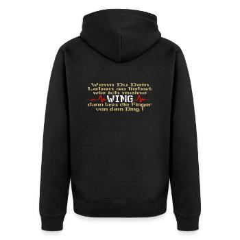 Motorrad Spruch Goldwing - Ich liebe meine Wing - Unisex Premium Bio Zip Hoodie - Schwarz - Hinten - Nico (187cm)