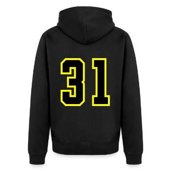 31 Zahl Trikot - Unisex Premium Bio Zip Hoodie - Schwarz - Hinten - Nico (187cm)