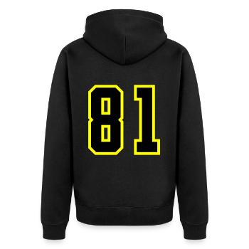 81 Zahl Trikot - Unisex Premium Bio Zip Hoodie - Schwarz - Hinten - Nico (187cm)