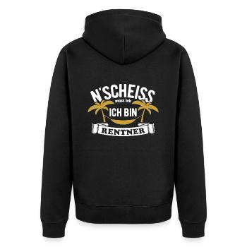 N' Scheiss muss ich, ich bin Rentner - Spruch - Unisex Premium Bio Zip Hoodie - Schwarz - Hinten - Nico (187cm)