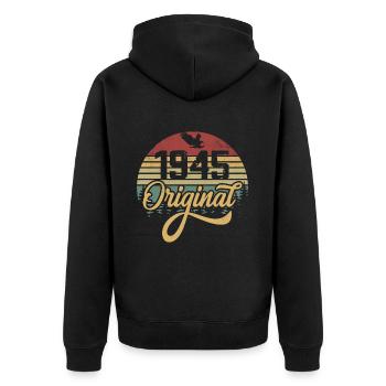 Original 1945 Vintage - 1945 Birthday Gift - Unisex Premium Organic Zip Hoodie - black - Back - Nico (187cm)