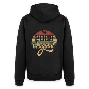 Original 2008 Jahrgang - 2008 Geburtstagsgeschenk - Unisex Premium Bio Zip Hoodie - Schwarz - Hinten - Nico (187cm)