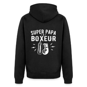 Super Boxing Papa Vater Boxen Papa - Boxer Geschenk - Unisex Premium Bio Zip Hoodie - Schwarz - Hinten - Nico (187cm)