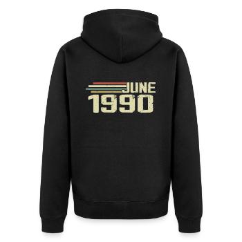 Juin 1990 Anniversaire Juin 1990 Juin 1990 Anniversaire - Veste à capuche bio Premium Unisexe - noir - Dos - Nico (187cm)