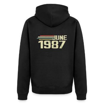Juin 1987 Anniversaire Juin 1987 Juin 1987 Anniversaire - Veste à capuche bio Premium Unisexe - noir - Dos - Nico (187cm)