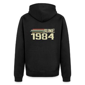 Juin 1984 Anniversaire Juin 1984 Juin 1984 Anniversaire - Veste à capuche bio Premium Unisexe - noir - Dos - Nico (187cm)