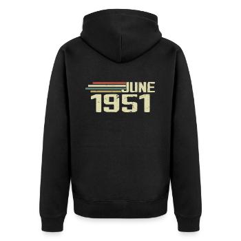 Juin 1951 Anniversaire Juin 1951 Juin 1951 Anniversaire - Veste à capuche bio Premium Unisexe - noir - Dos - Nico (187cm)