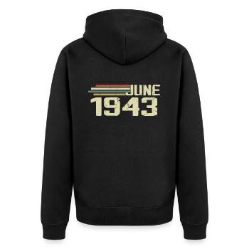 Juin 1943 Anniversaire Juin 1943 Juin 1943 Anniversaire - Veste à capuche bio Premium Unisexe - noir - Dos - Nico (187cm)