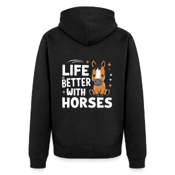 Pferd Pferde Reiten Pferdereiten Sprungreiten - Unisex Premium Bio Zip Hoodie - Schwarz - Hinten - Nico (187cm)
