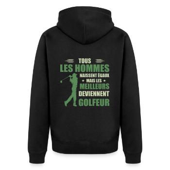 Ebenso bessere Männer werden Golfer - Unisex Premium Bio Zip Hoodie - Schwarz - Hinten - Nico (187cm)