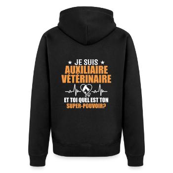 Tierarzthelfer Beruf Tier Hund Katze - Unisex Premium Bio Zip Hoodie - Schwarz - Hinten - Nico (187cm)