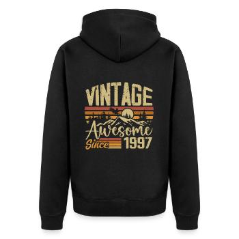 Jahrgang 1997 Retro 1997 Geburtstagsgeschenk - Unisex Premium Bio Zip Hoodie - Schwarz - Hinten - Nico (187cm)