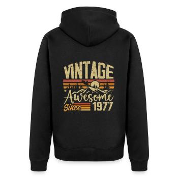 Jahrgang 1977 Retro 1977 Geburtstagsgeschenk - Unisex Premium Bio Zip Hoodie - Schwarz - Hinten - Nico (187cm)