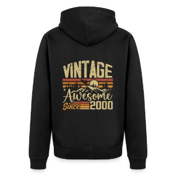 Vintage 2000 Retro 2000 Geburtstagsgeschenk - Unisex Premium Bio Zip Hoodie - Schwarz - Hinten - Nico (187cm)